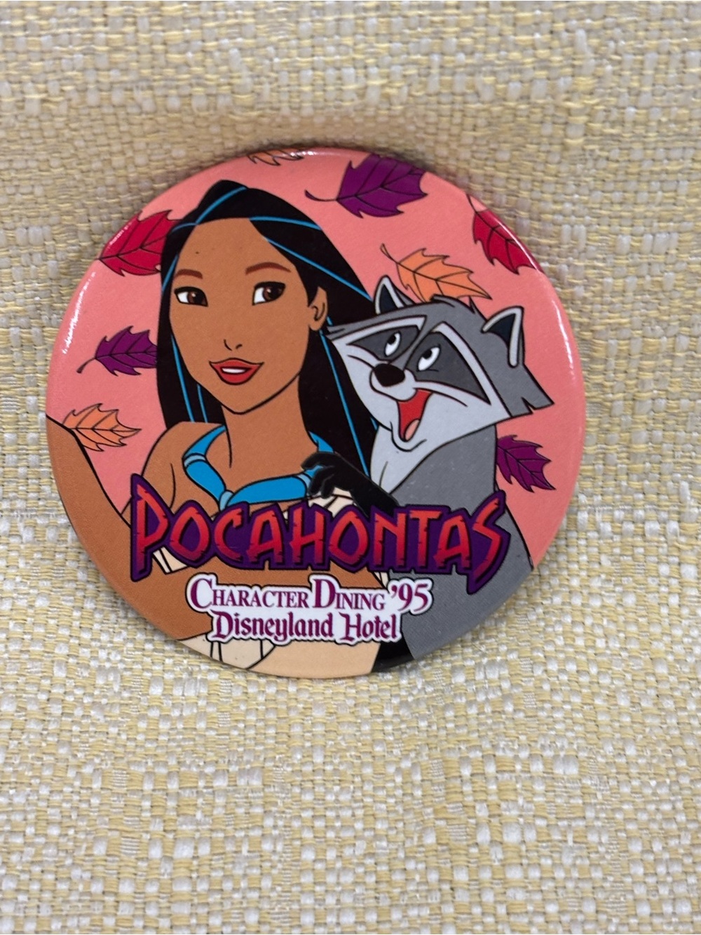 Disney Pocahontas Pink & Purple Character Dining '95 Collectible Button